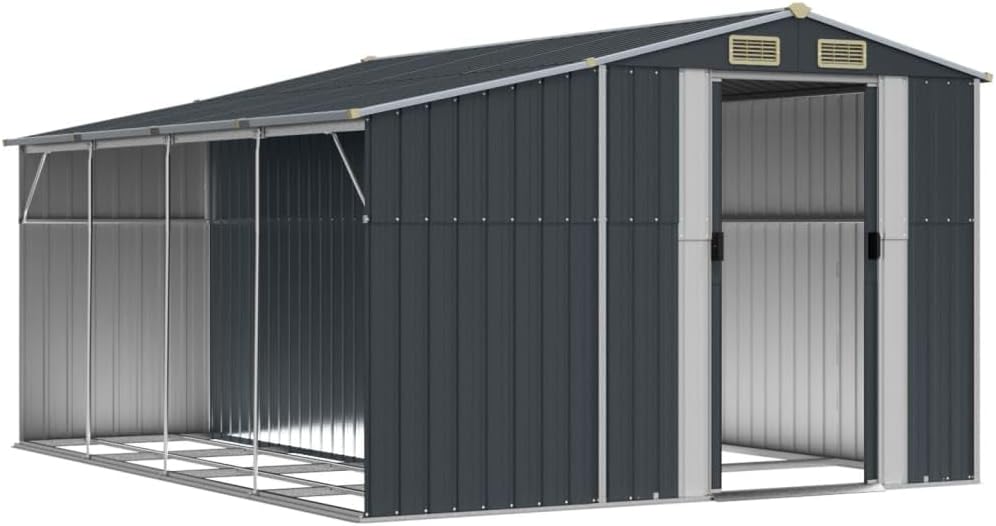 Abri de jardin acier galvanisé - incliné anthracite - 277x365,5x179cm - rangement outils, extérieur durable
