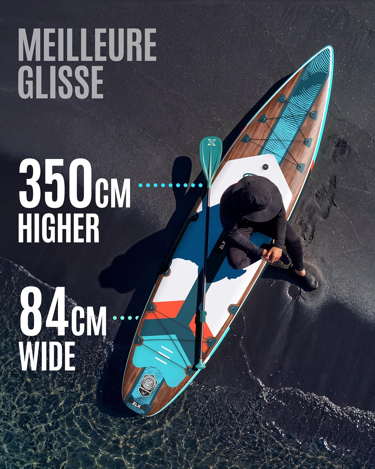 ZLX Planche de Paddle Gonflable Touring 350cm avec Siège Kayak | Sup Rapide et Stable Longue Distance, Charge 180kg, Stand Up Paddle Board Exploration Global Recycled Standard