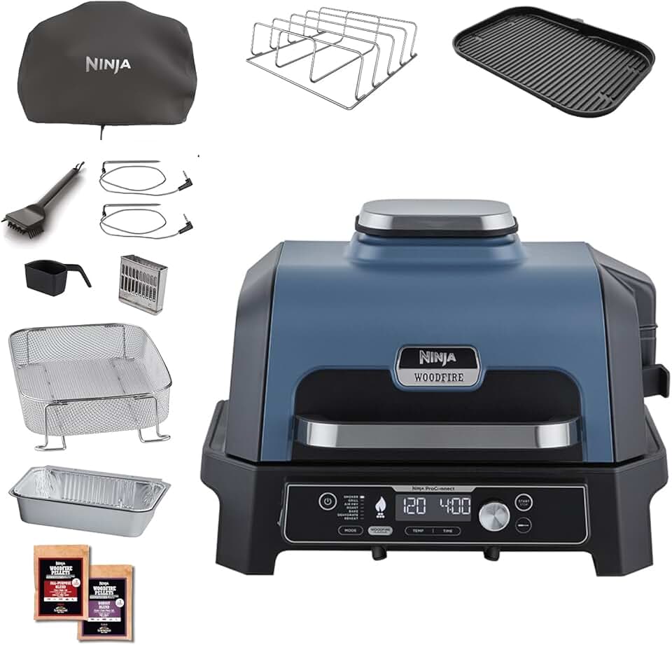 jardinite - Woodfire Pro Connect XL - Barbecue électrique 7-en-1, contrôle via appli, 2 sondes, housse, accessoires - OG901E