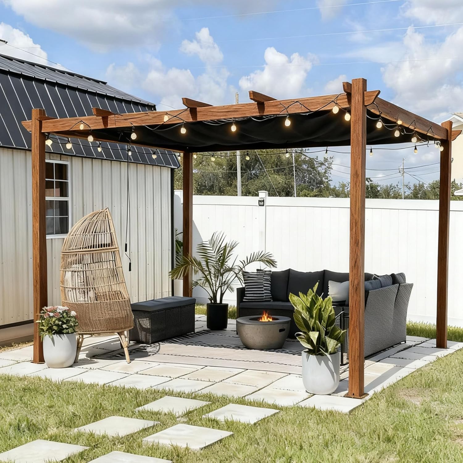 jardinite - Pergola aluminium - 4x3m - éclairage intégré, toit rétractable