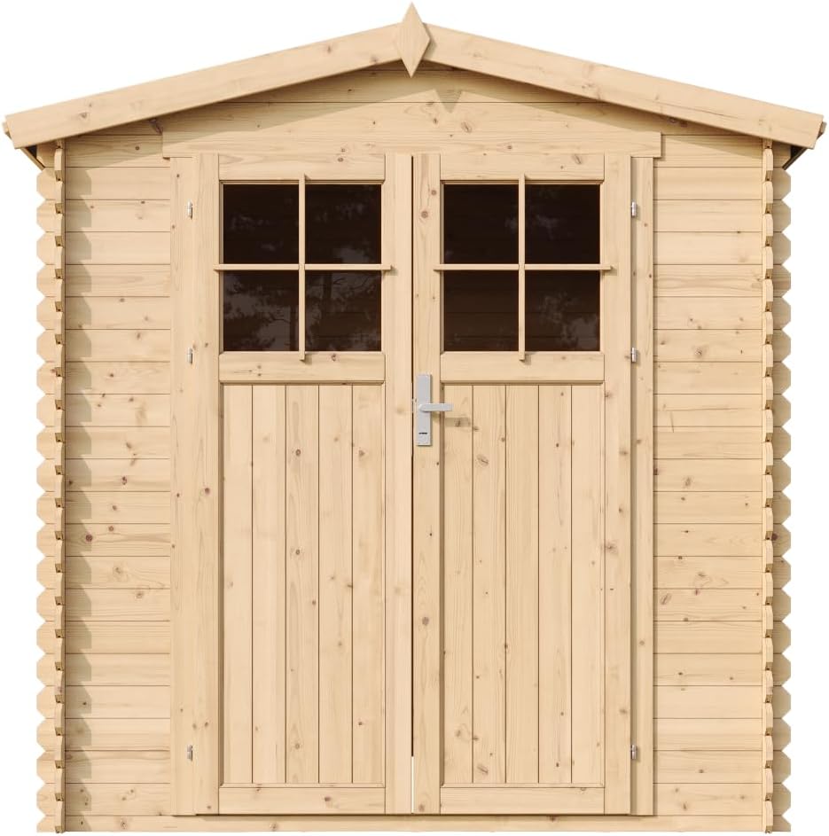 Abri de Jardin en Bois avec Sol TRAITÉ Porte verrouillable de Haute qualité - Stockage extérieur I216xL206xH218 cm/ 3.53 m2 - Toit imperméable, fenêtres jardinite M343F+M343G