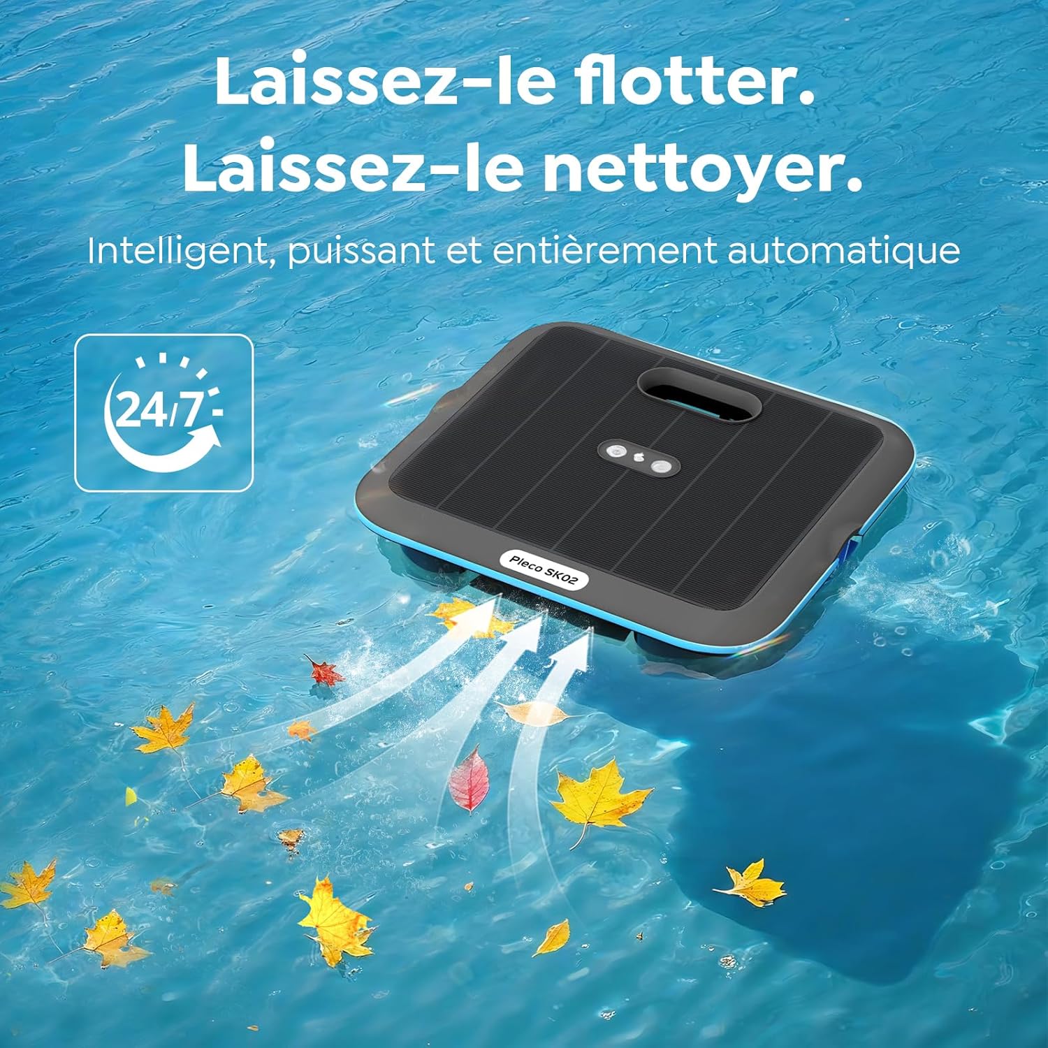 Robot skimmer piscine solaire sans fil, contrôle app, double recharge, SK02