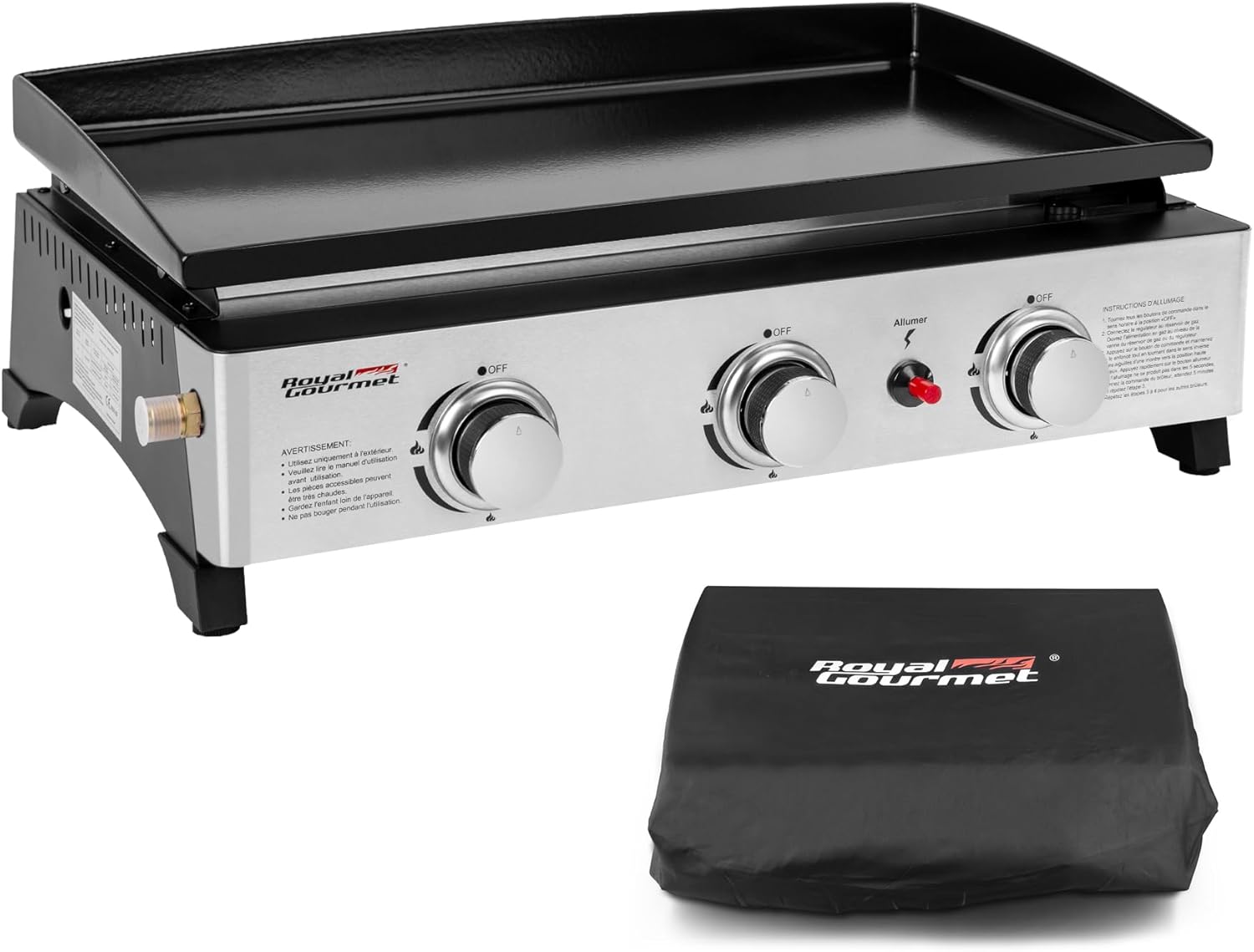 jardinite - Plancha Gaz 3 brûleurs - 62x35,5 cm - acier émaillé, portable, 7.5kW