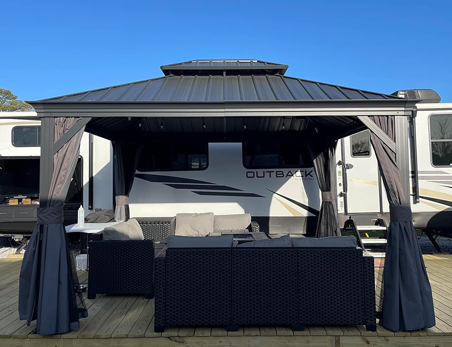 jardinite - tonnelle aluminium 4x3m, éclairage intégré, rideaux, gouttière