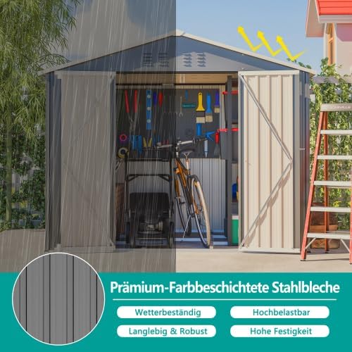 Abri de jardin en métal de 2,29 x 1,8 m - Anthracite - Avec ventilation et porte de 106 cm - Résistant aux intempéries - Pour outils de jardin, tondeuse à gazon et rangement extérieur