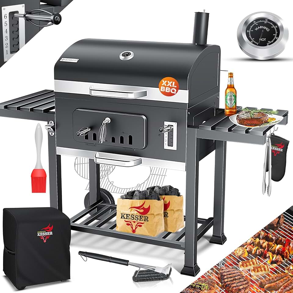 jardinite - Barbecue XXL - grand format, couvercle, roues, accessoires