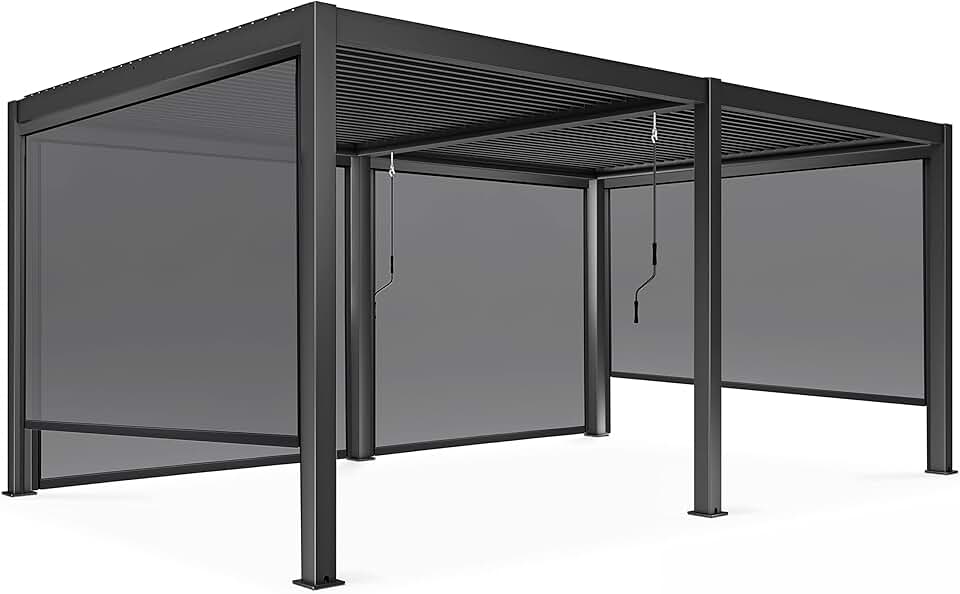 jardinite - Pergola bioclimatique autoportée - 3x6m - 4 stores gris
