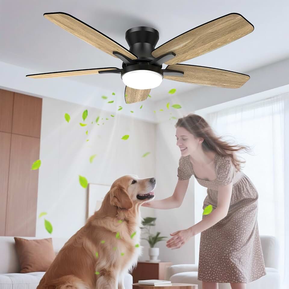 jardinite - Ventilateur de plafond double face 106cm, LED, télécommande, moteur DC réversible, silencieux