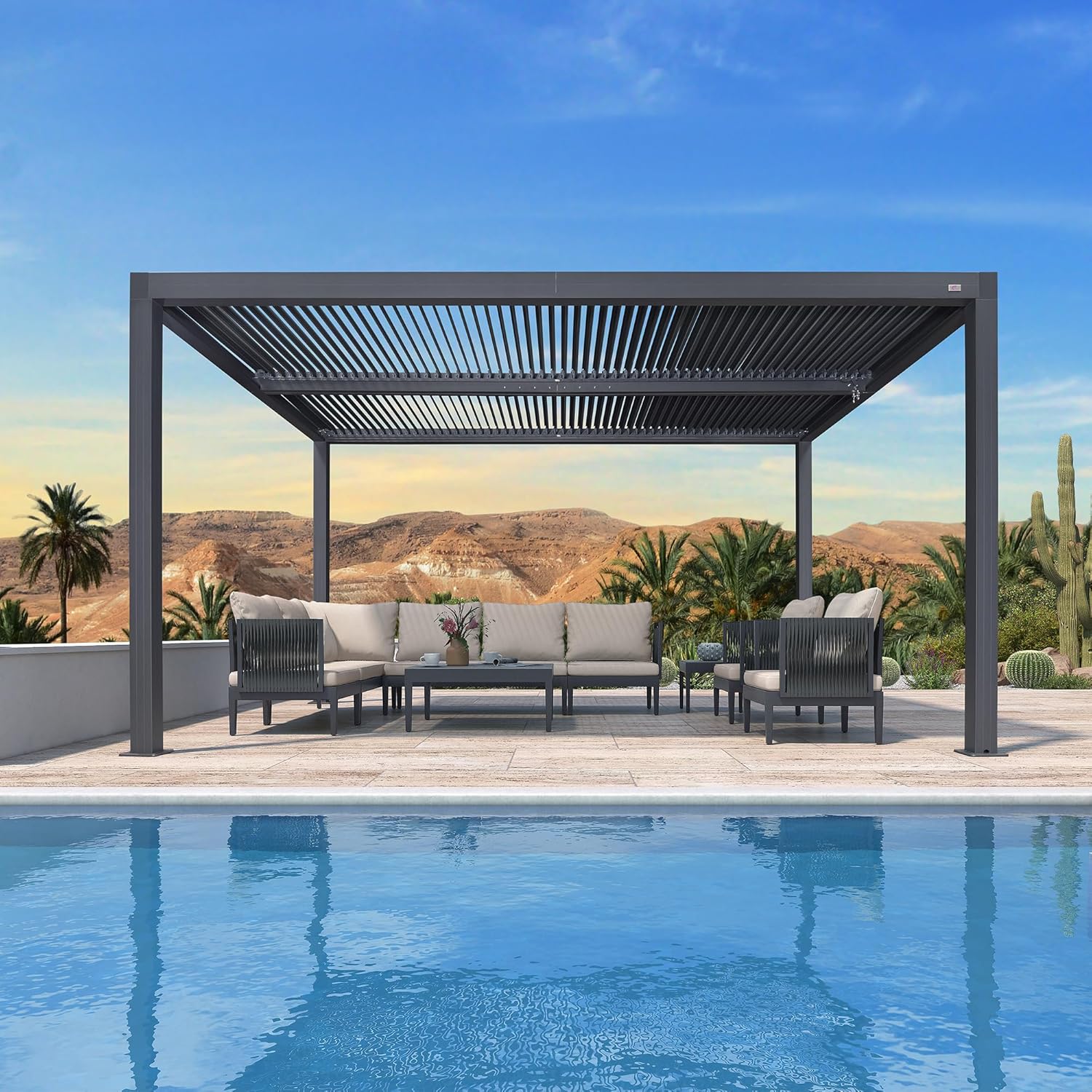 jardinite Pergola Bioclimatique 4,24 x 3 m Pergola Aluminium Lames Orientables Superficie 12,72 m² Tonnelle de Jardin Exterieur Belvédères pour Patio Terrasse Exterieur, Gris