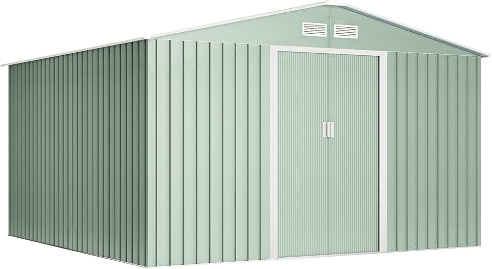 jardinite - abri de jardin métal - 10,2m2 - double porte coulissante, grilles de ventilation