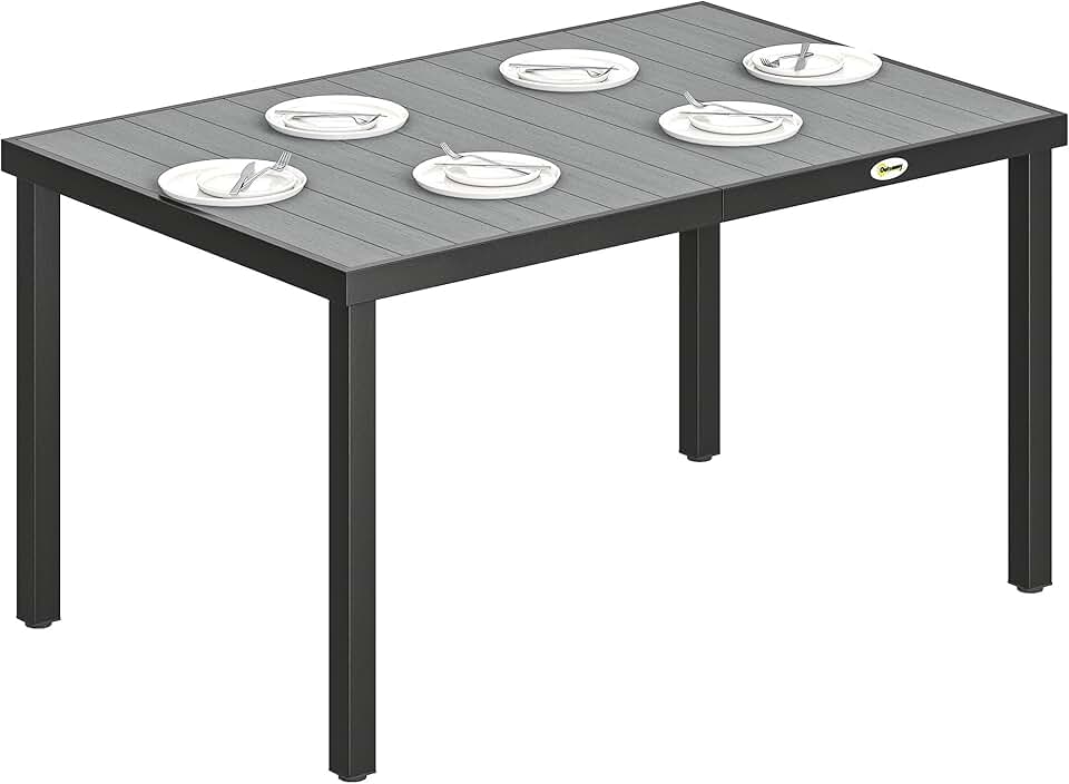 jardinite - table de jardin 140x90x74 cm - plateau lattes, pieds acier