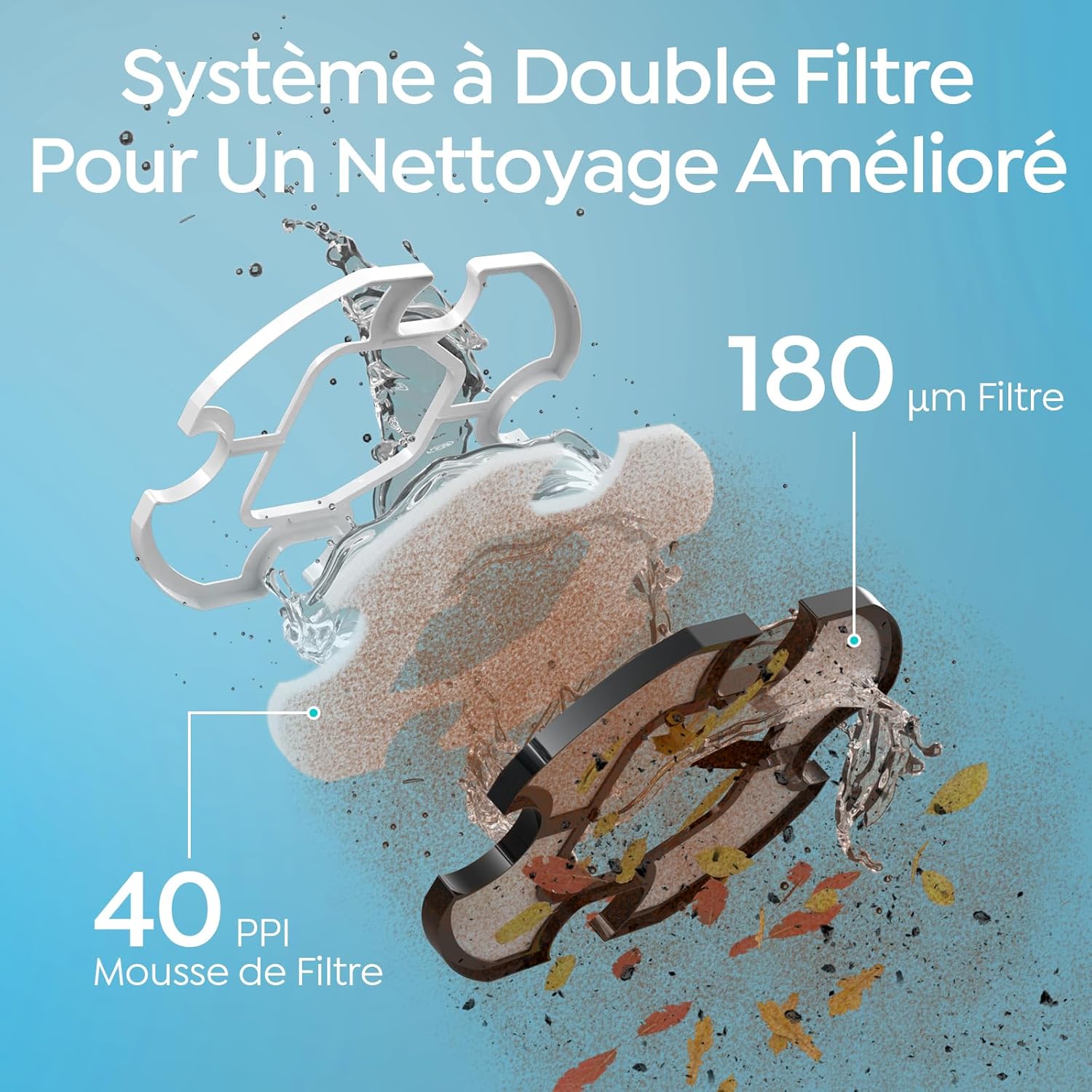 Robot piscine - S2 série - 80m² - double filtration, 90min autonomie