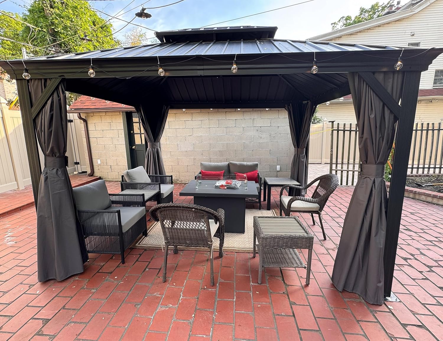 jardinite - tonnelle aluminium 4x3m, éclairage intégré, rideaux, gouttière