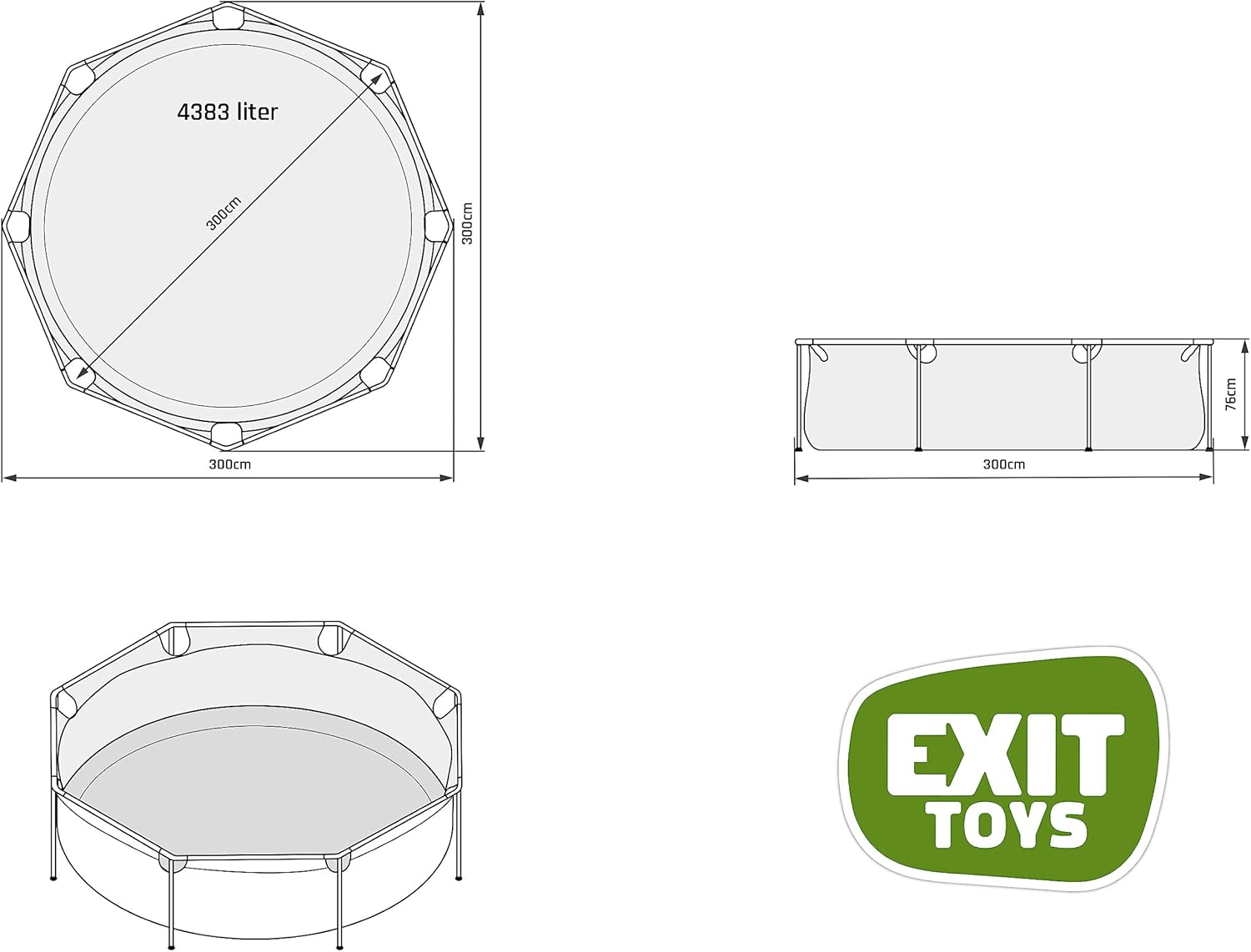 jardinite - Piscine Tubulaire Lime - 300x76cm - Pompe filtrante, entrée basse, cadre stable, vert