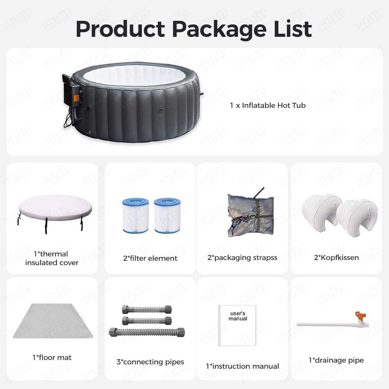 Spa Gonflable Portable d'extérieur 72 Pouces (183 cm) pour 2 à 4 Personnes, 110 Jets d'air, avec Chauffage, Filtre et Tapis de Sol Inclus
