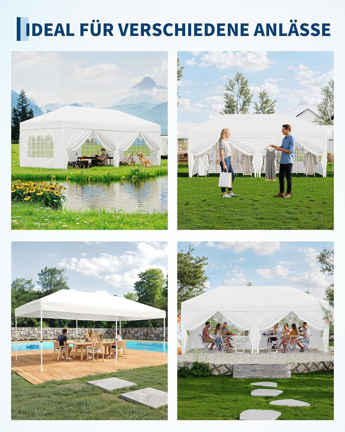 Gravee - tonnelle pliante 3x6m - imperméable, anti-UV, avec parois