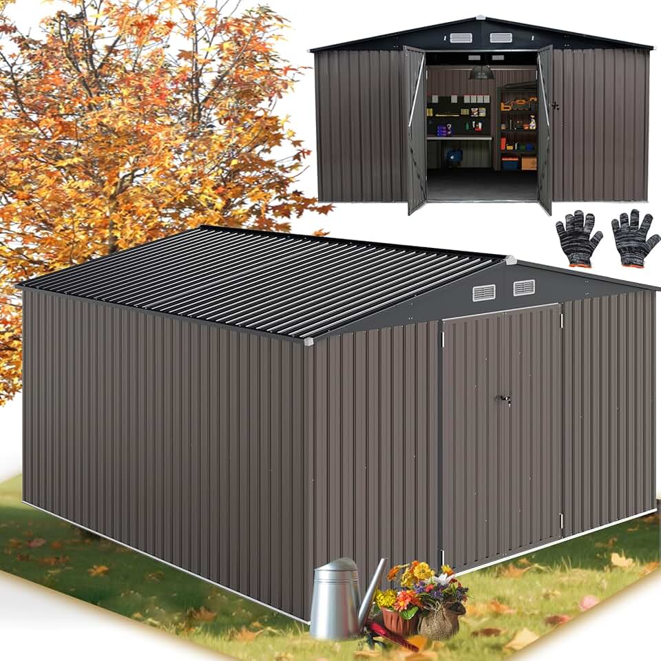 jardinite - abri de jardin métal - 350x350x198cm - 2 portes, 12m², toit incliné, 25m³