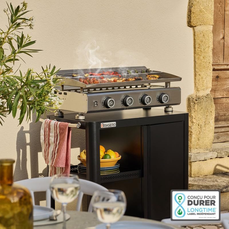 Favex - Silvia IIG Evo - 84x34 cm - plancha inox 4 feux, 10,6 kW, Stable Flame, housse, 12 convives, LONGTIME