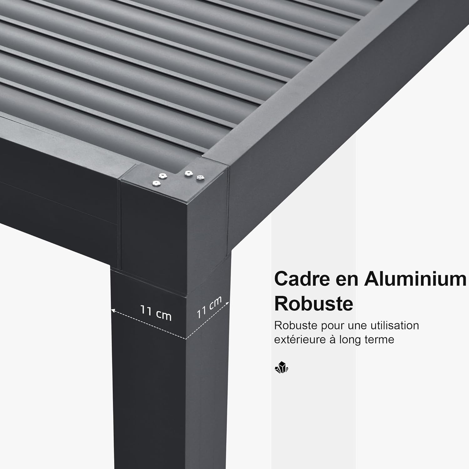 jardinite - Pergola bioclimatique aluminium 4,8x3,68m, LED, lames orientables