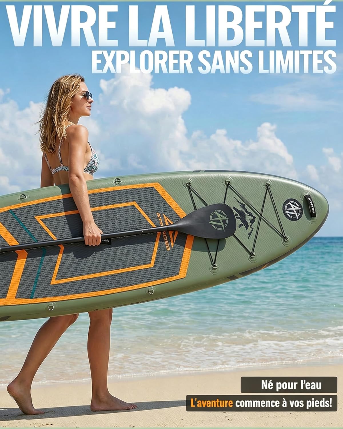 Stand Up Paddle Gonflable Adulte avec Siège Kayak & Accessoires, 320x84cm Planche de Sup Extra Large pour 2 Personnes, Charge 200kg, Kayak Gonflable 2 Places Stable et Antidérapant pour Surf