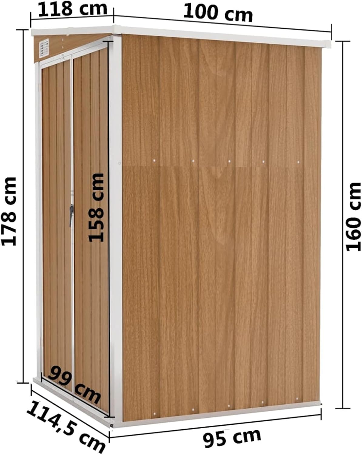 Abri de jardin mural en acier galvanisé marron 118 x 100 x 178 cm