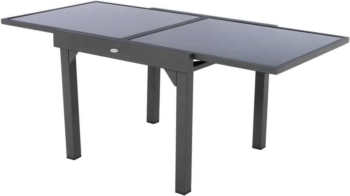 jardinite - Table Piazza Gris Graphite extensible 8 places - Aluminium anti-rouille, verre trempé, rallonge coulissante.