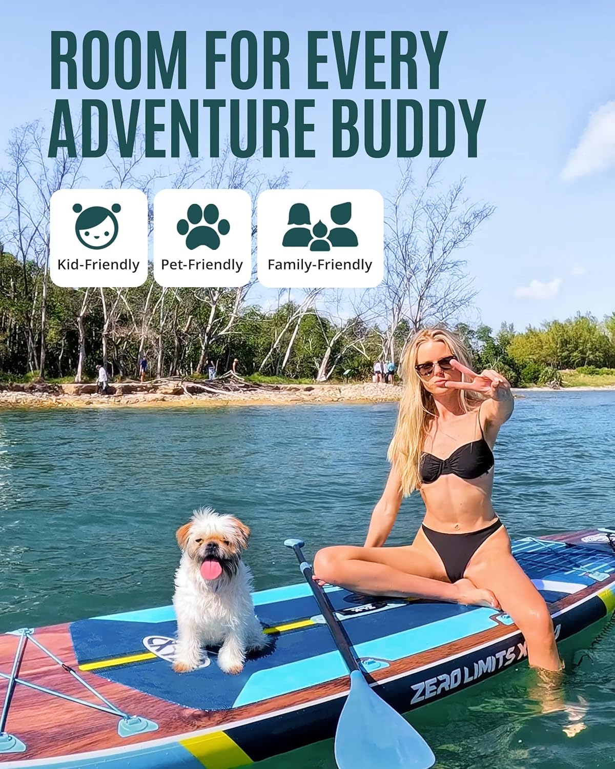 ZLX Paddle Gonflable 350 x 89 cm Extra Large Sup | Planche Stable Antidérapante, Aileron Amélioré, Accessoires Premium, Sac & Pompe Haute Pression, pour Adultes Tous Niveaux avec Siège Gonflable