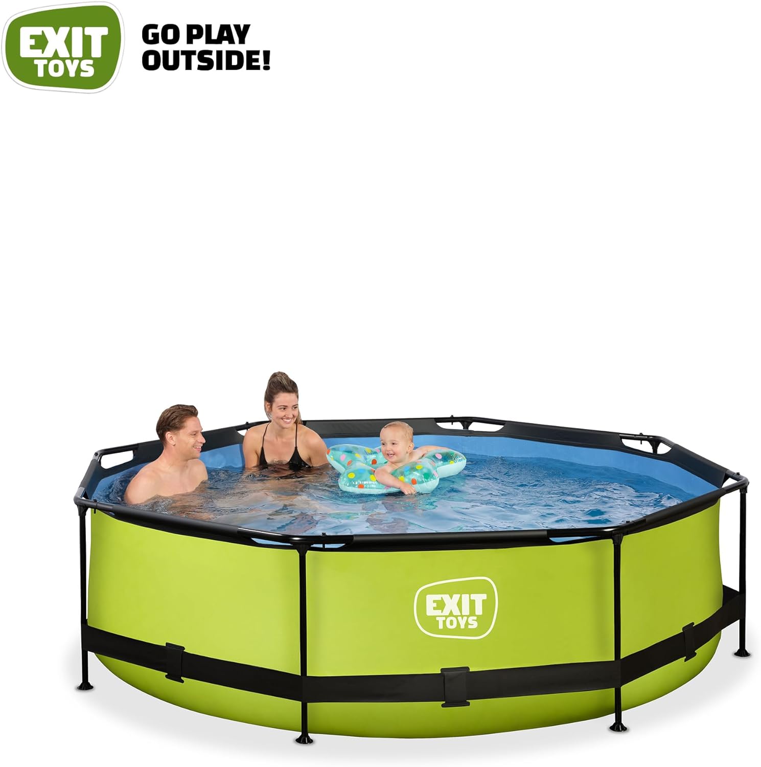 jardinite - Piscine Tubulaire Lime - 300x76cm - Pompe filtrante, entrée basse, cadre stable, vert