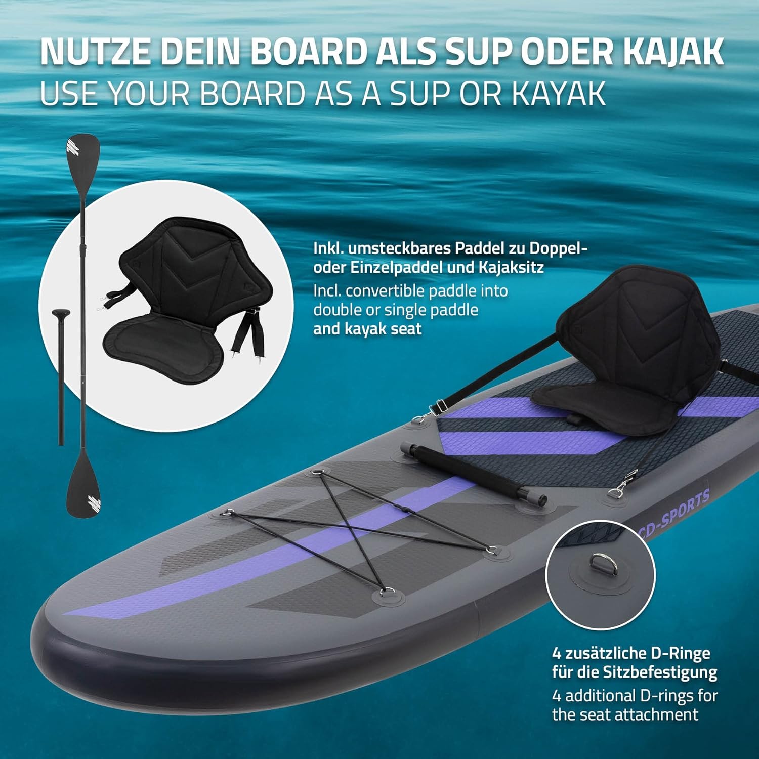 jardinite - Stand Up Paddle Gonflable - 305/308/320/380 cm - PVC, 120/150 kg, 10/15 cm