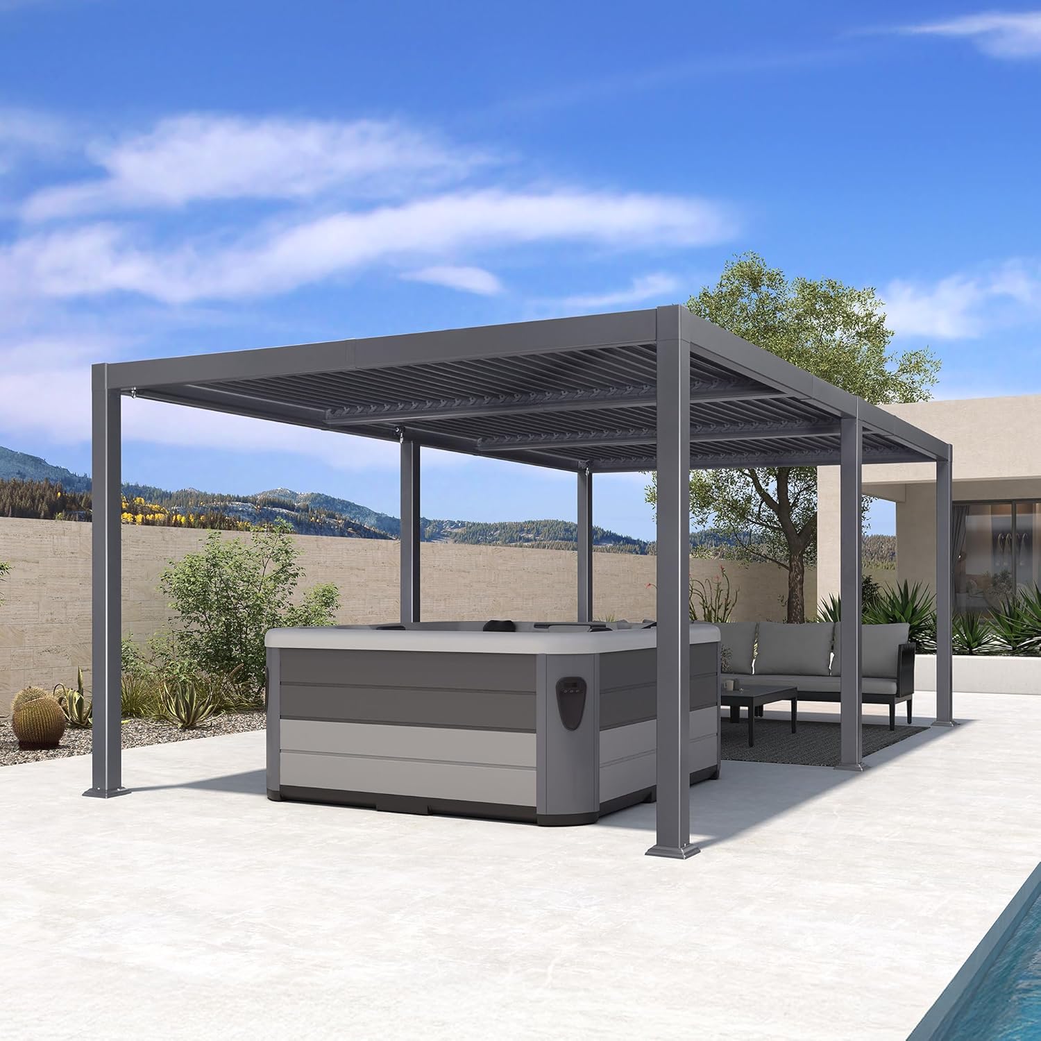 jardinite - pergola bioclimatique - 3,5x6,35m - aluminium, lames orientables, résistante intempéries