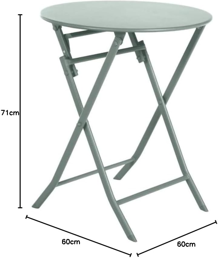 jardinite - Greensboro - Ø60 cm - Table de jardin pliante acier vert 2 places