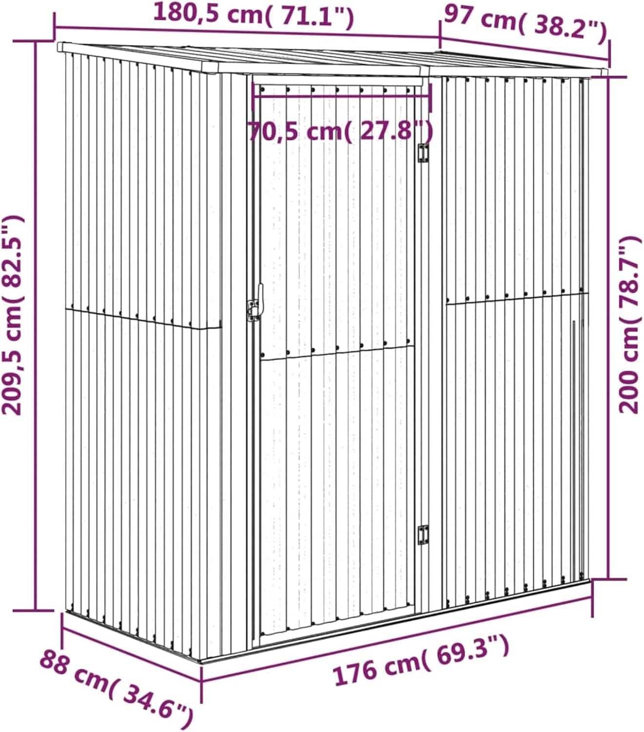 Abri de jardin métal - anthracite 180,5x97x209,5 cm - acier galvanisé