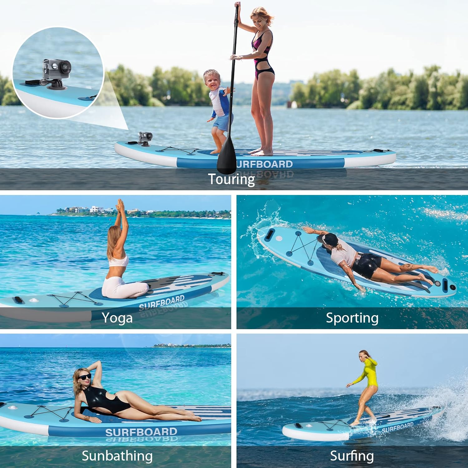 jardinite - Paddle gonflable adulte - 320/335cm - 2 places, siège kayak, pagaie alu, support caméra, jusqu'à 150kg
