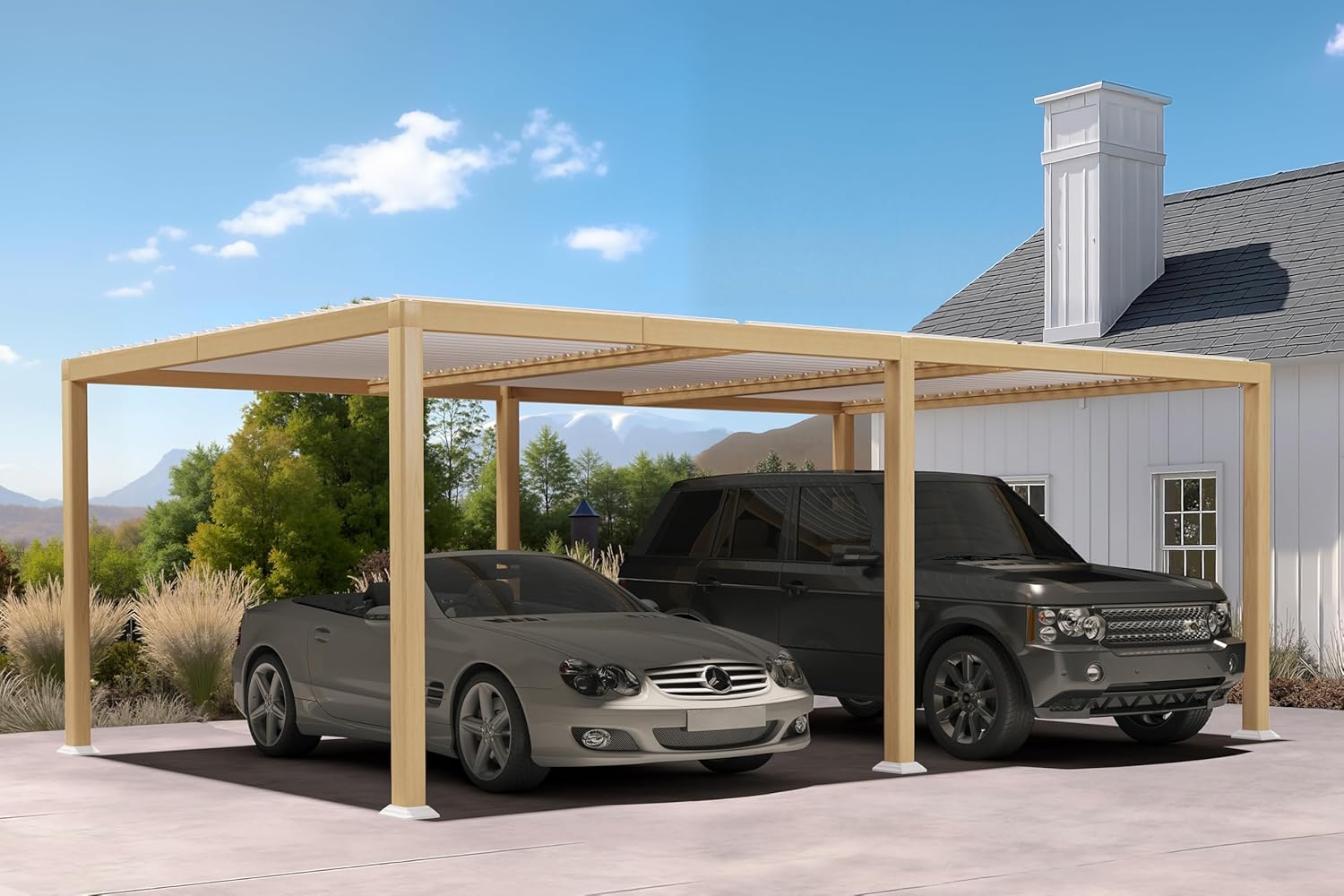 jardinite - Pergola effet bois - 3.5x6.35m - LED, lames orientables, étanche