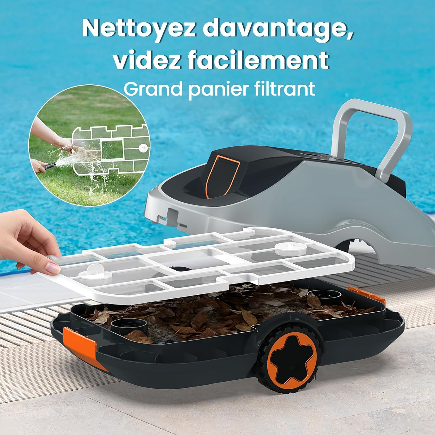 Robot piscine sans fil - compact, 200min autonomie, filtration fine, 232m²