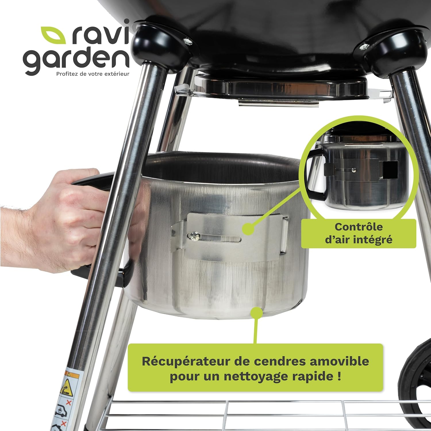Barbecue charbon de bois - 57 cm - couvercle, boule, cendres, 8-12 pers