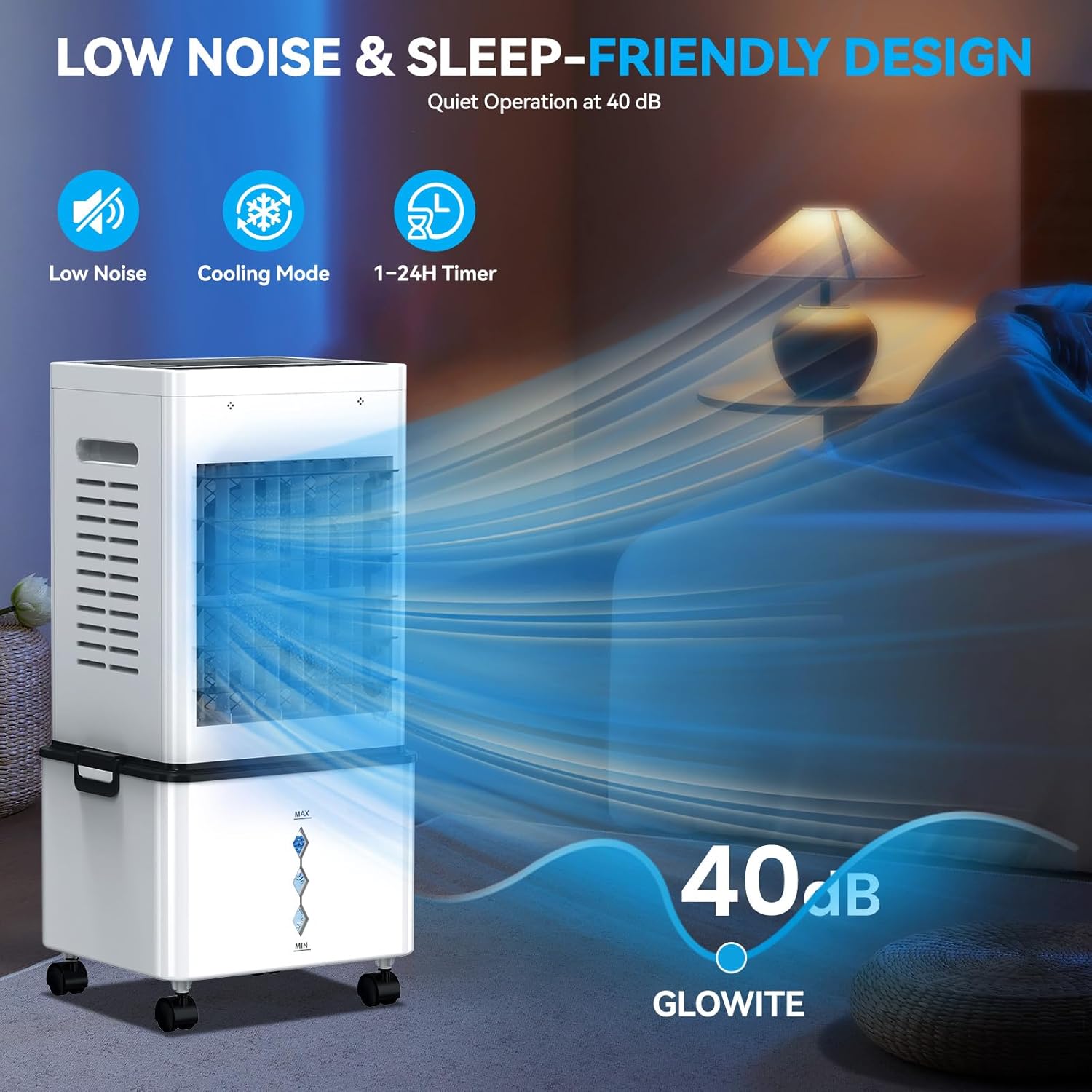 Climatiseur mobile - 12L, 6 vitesses, 3 modes, minuterie 24h, télécommande, 40 dB, portable