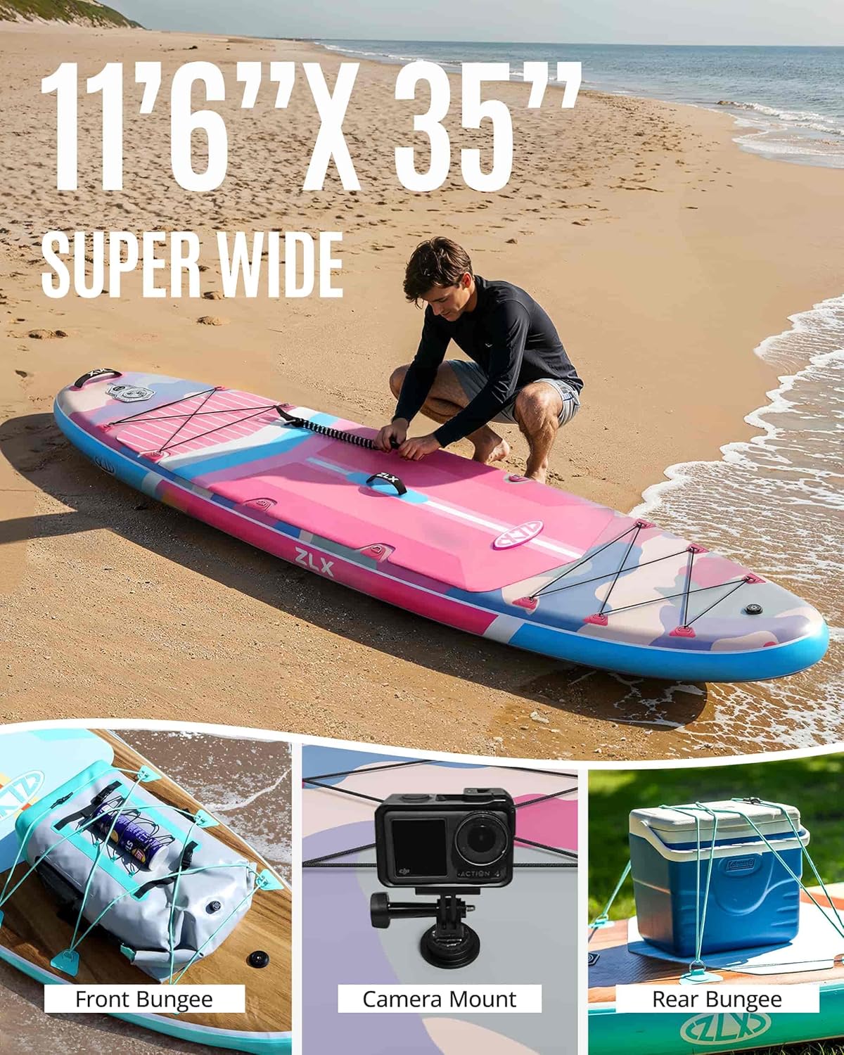 ZLX - Paddle gonflable Extra Large 350x89cm, stable, siège inclus