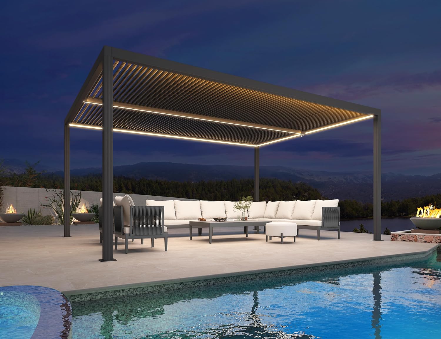jardinite - Pergola bioclimatique aluminium 4,8x3,68m, LED, lames orientables