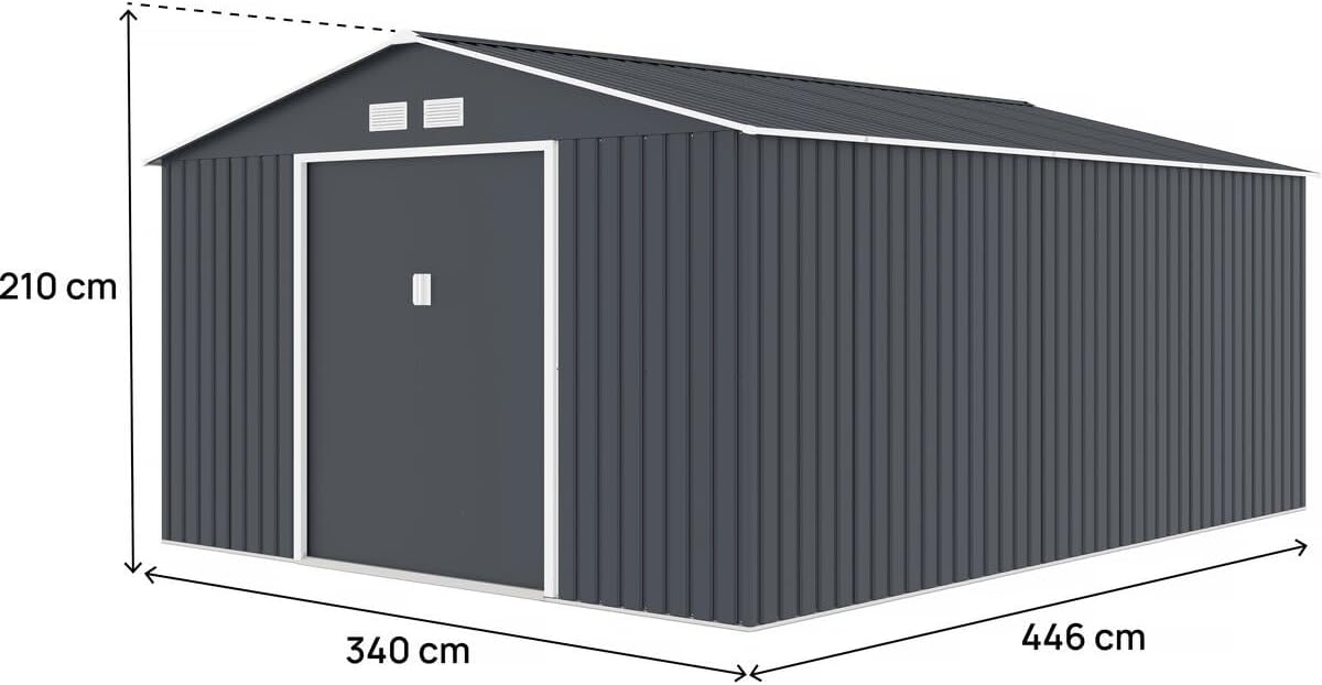 Abri de jardin métal Vegas - 15 m² - structure acier, coloris gris