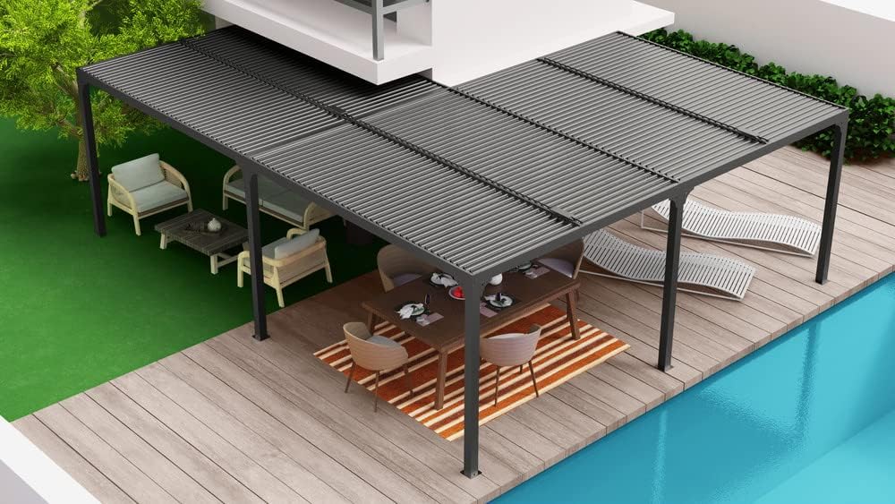 Pergola bioclimatique aluminium en L, 32,63 m², XXL, grande taille