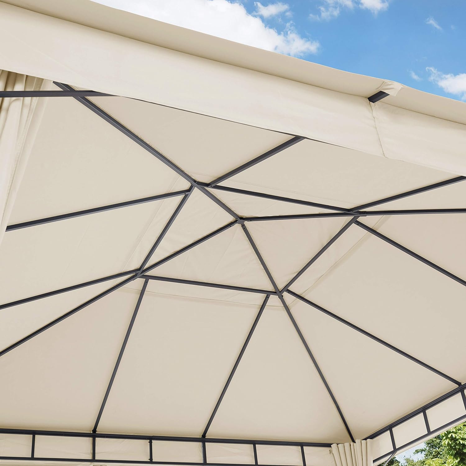Pavillon de Jardin - ALU Premium - 4x4 m - bâche 220g/m² imperméable, 4 côtés, Champagne